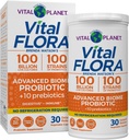 Vital Planet - Vital Flora Advanced Probiotic 100 Billion CFU, 100 Diverse Strains, 10 Organic Prebiotics, Immune Support, Digestive Health Raf Stable Probiotics για γυναίκες και άνδρες 30 Κάψουλες