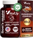 Κάψουλες Συμπλήρωμα Lions Mane - ΗΠΑ Made 10 in 1 Mushroom Supplement - Mushroom Complex with Lions Mane, Cordyceps, Turkey Tail, Reishi, Shiitake for Cognative & Immune Support - 120 Count
