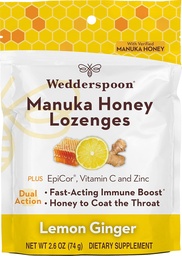 Wedderspoon Manuka Μέλι Ασυλία Lozenges, Lemon Ginger, 2.6 Oz (πακέτο του 1), Γνήσιο Μέλι Νέας Ζηλανδίας, Ενίσχυση Ασυλία Μέσα σε δύο ώρες