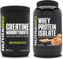 NutraBio Creatine Monohydrate, Unflavored, 500g και Whey Protein Isolate, Cannamon Sugar Donut, συμπλήρωμα Bundle - μυϊκή ενέργεια, Lean μυϊκή ανάπτυξη, ανάκτηση, και δύναμη