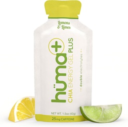 Huma Plus (Διπλοί ηλεκτρολύτες) - Chia Energy Gel, λεμόνι, 12 Gels, 25mg καφεΐνη - Στομάχι φιλικό, Real Food Energy Gels