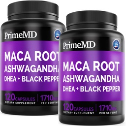 6-σε-1 Βιολογικές κάψουλες ρίζας Maca Ashwagandha 1710mg με εκχύλισμα φρούτων DHEA και Black Pepper για γυναίκες και άνδρες - Συμπλήρωμα μαύρου Maca για το συμπλήρωμα υποστήριξης Stamina, οστών και διάθεσης, 120ct (πακέτο του 2)