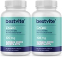 BESTVITE Coenzyme CoQ10 100mg (240 κάψουλες χορτοφάγων) (2-πακέτο) Φυσικά ζυμωμένο - Δεν Stearates - Χωρίς πληρωτικά - Vegan - Μη ΓΤΟ - Χωρίς γλουτένη