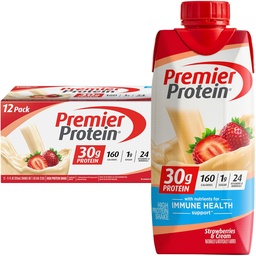 Premier Protein Shake, Φράουλες & Κρέμα, 30g Protein, 11 fl oz, Συσκευασία των 12 (Packaging May Vary)