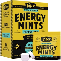 Viter Energy Caffeine Mints 80mg Extra Strength - 90 Τεμάχια Καφεϊνωμένα με βιταμίνες Β. Ενέργεια Nootropic Focus Booster για γρήγορη εγρήγορση (Peppermint Flavor, 30 Pack)