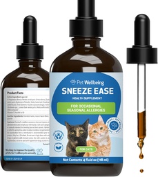 Pet Wellbeing Sneeze Ease for Cats - Περιστασιακός Φτάρνισμα, Εποχιακές Αλλεργίες, μύτη και μάτι Δυσφορία, Eyebright, Nettles - Veterinian-Formulated βοτανικό συμπλήρωμα 4 oz (118 ml)