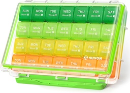 AUVON Moisture-Proof Monthly Pill Organizer, Μεγάλη 28 Ημέρες Pill Box Υπόθεση με Αφαιρούμενη 4 Εβδομάδες Medication Organizer Rows, Travel-Friendly για να αποθηκεύσετε ιχθυέλαια, βιταμίνες, συμπληρώματα, φάρμακα