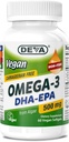 DEVA Vegan Omega-3 DHA-EPA 500MG – No Carrageenan, Non-Fish Oil Derived from Algae, Non-GMO, 60 Gelatin-Free Softgels