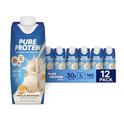 Pure Protein Vanilla Protein Shake, 30g Πλήρης πρωτεΐνη, Βιταμίνες A, C, D, και E συν ψευδάργυρος για την υποστήριξη της ανοσοποιητικής υγείας, έτοιμοι για ποτό και Keto-Friendly, μπουκάλια 11oz, 12 Pack