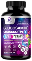 Glucosamine Chondroitin, MSM & Turmeric - Επιπλέον συμπλήρωμα κοινής υποστήριξης δύναμης με 1500mg θειική γλυκόζαμινη ανά υπηρεσία - για Cartilage, Κοινή Υγεία & Ευελιξία - Εμφιαλωμένες ΗΠΑ - 60 κάψουλες