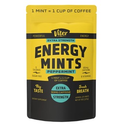 Viter Energy Extra Strength Caffeinated Mints 80mg Caffeine, B Βιταμίνες, Χωρίς ζάχαρη. (Peppermint, 8oz, Bulk Bag)