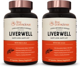 LiverWell Liver Cleanse, Rejuvenation, Μεταβολική Υποστήριξη - Συμπλήρωμα ήπατος για την ηπατική υγεία w/Highly Bioδιαθέσιμο εκχύλισμα γαϊδουράγκαθου γάλακτος, N-Acetyl Cysteine, Alpha Lipoic Acid, Zinc, Selenium - 2 Pack