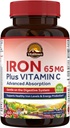 Vitalitown Iron Supplement for Women Men, Hign Potency 65mg Iron with Vitamin C 250mg, Less Constipating, Better for Blood Building & Energy Improvement, No Gluten, Non-GMO 60 Vegan Iron Pills
