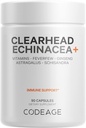 Κωδικοποίηση Clearhead Echinacea+ Συμπλήρωμα - Echinacea, Schisandra, Feverfew, Coptis, American Ginseng, Astragalus, Σκόρδο, Προβιοτικά, Βιταμίνες C & D3, Ψευδάργυρος, Σελήνιο - Καθαρή Κεφαλή Βιταμίνη - 90 Κάψουλες