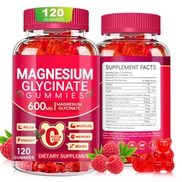 Μαγνήσιο Γλυκινικό Gummies 600mg, Ζάχαρη Χωρίς Μαγνήσιο Gummies για ενήλικες, Chewable Συμπληρώματα καλίου για την υποστήριξη του σώματος, Zzz και χαλάρωση, 120 Count