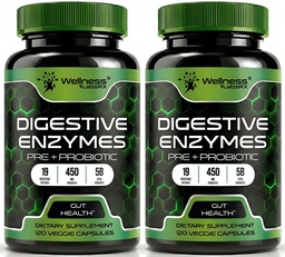 Digestive Enzymes with Probiotics and Prebiotics, 450mg, 5 Billion CFUs - Pure Super Digestion Caps - Digestive Enzymes for Women & Men Support Digestion & Gut Health - 120 Count (Pack of 2)