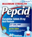 Pepcid AC Maximum Strength Heartburn Relief Tablets, OTC Medicine Αποτρέπει & Ανακουφίζει Heartburn Λόγω Όξινης Δυσπεψίας & Καταπραϋντικό Στομάχι, 20mg Famotidine Acid Reucer, ICY Cool Mint, 40 ct