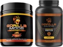 Gorilla Mind Pre προπόνηση (Orange Rush) + Premium πρωτεΐνη ορού γάλακτος (Chocolate) - συνολική στοίβα για την τροφοδοσία μέγιστων αποτελεσμάτων