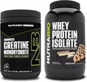 NutraBio Creatine Monohydrate, Unflavored, 300g και Whey Protein Isolate, Σοκολάτα Φυστικοβούτυρο, συμπλήρωμα Bundle - μυϊκή ενέργεια, Lean μυϊκή ανάπτυξη, ανάκτηση, και δύναμη