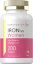 Carlyle Iron Supplement for Women | 45mg | 200 Slow Release Tablets | Vegetarian, Non-GMO, Gluten Free Pills | for Her